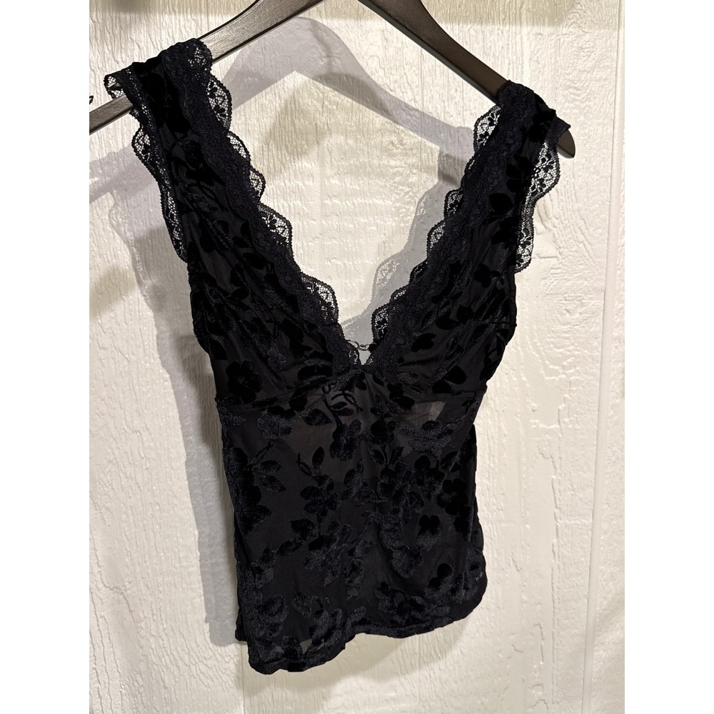 Intimately Free People Black Lace Trim Open Back Textured Tank Top Camisole